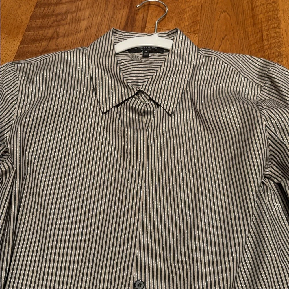 Lafayette 148 New York Woman’s Sparkle Striped Button Down Size 8 - Picture 2 of 6